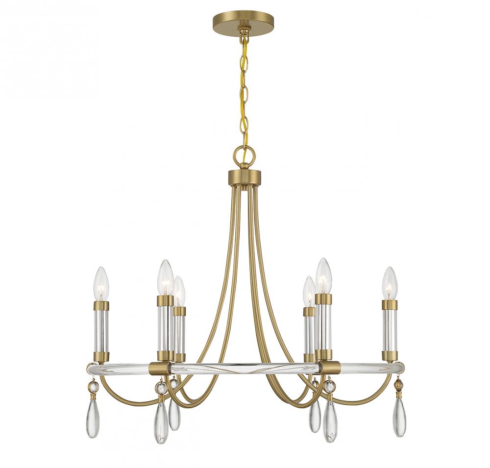 Mayfair 6-Light Chandelier in Warm Brass and Chrome