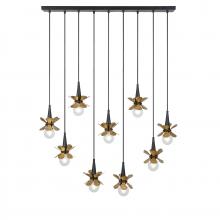 Savoy House 1-2185-9-103 - Portinatx 9-Light Linear Chandelier in Satin Black with Hammered Gold by Breegan Jane