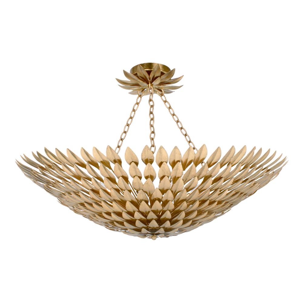 Broche 8 Light Antique Gold Semi Flush Mount