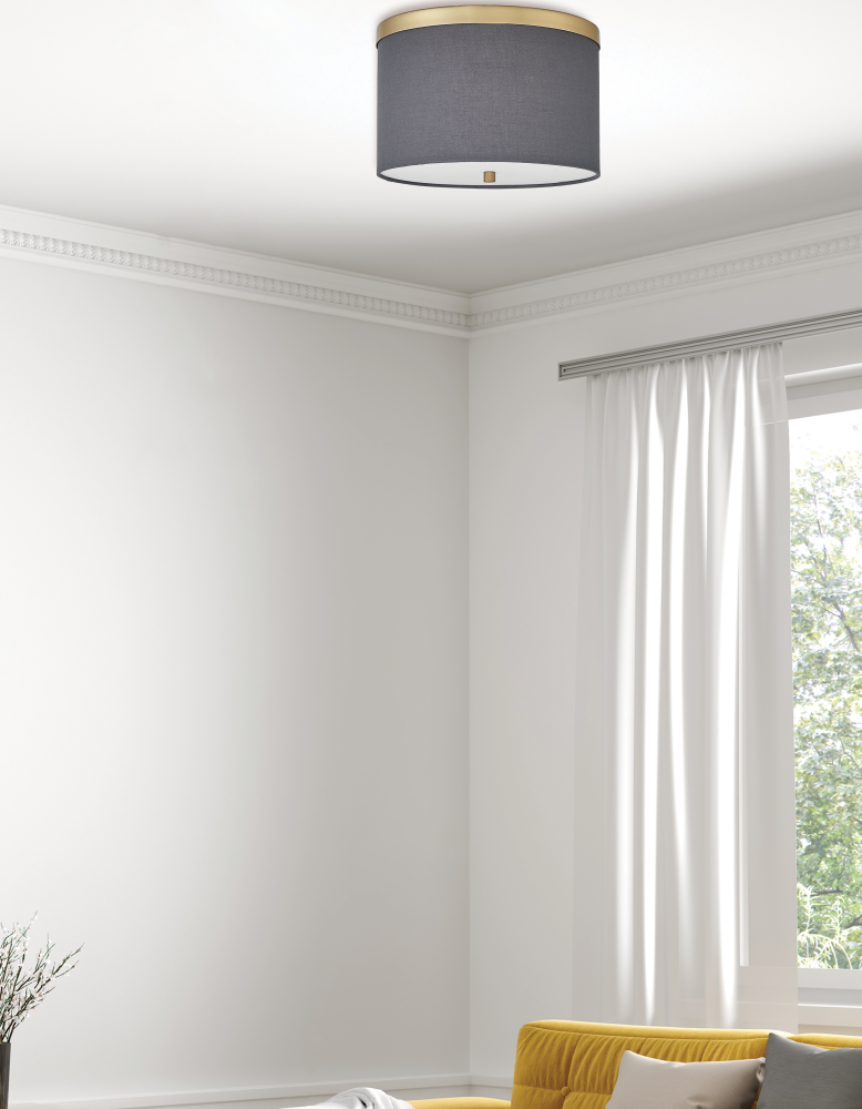 2LT Incandescent Flush mount, MB w/ GRY Shade