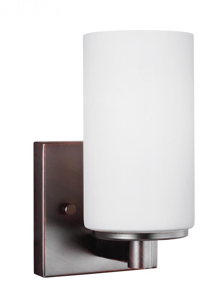 Hettinger transitional 1-light indoor dimmable bath vanity wall sconce in bronze finish with etched