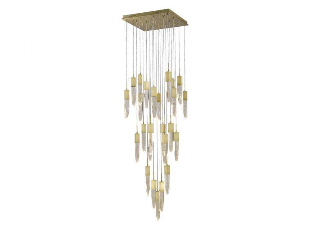 The Original Aspen Collection Brushed Brass 25 Light Pendant Fixture With Clear Crystal