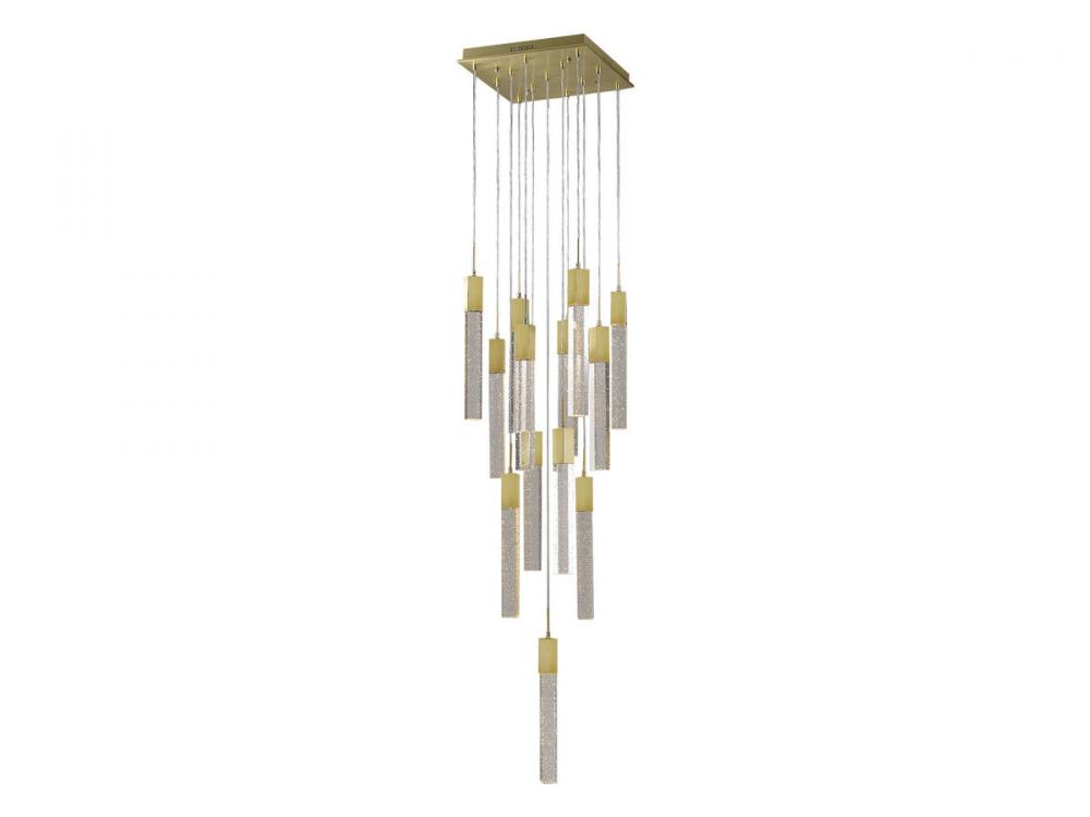 The Original Glacier Avenue Collection Brushed Brass 13 Light Pendant Fixture With Clear Crystal