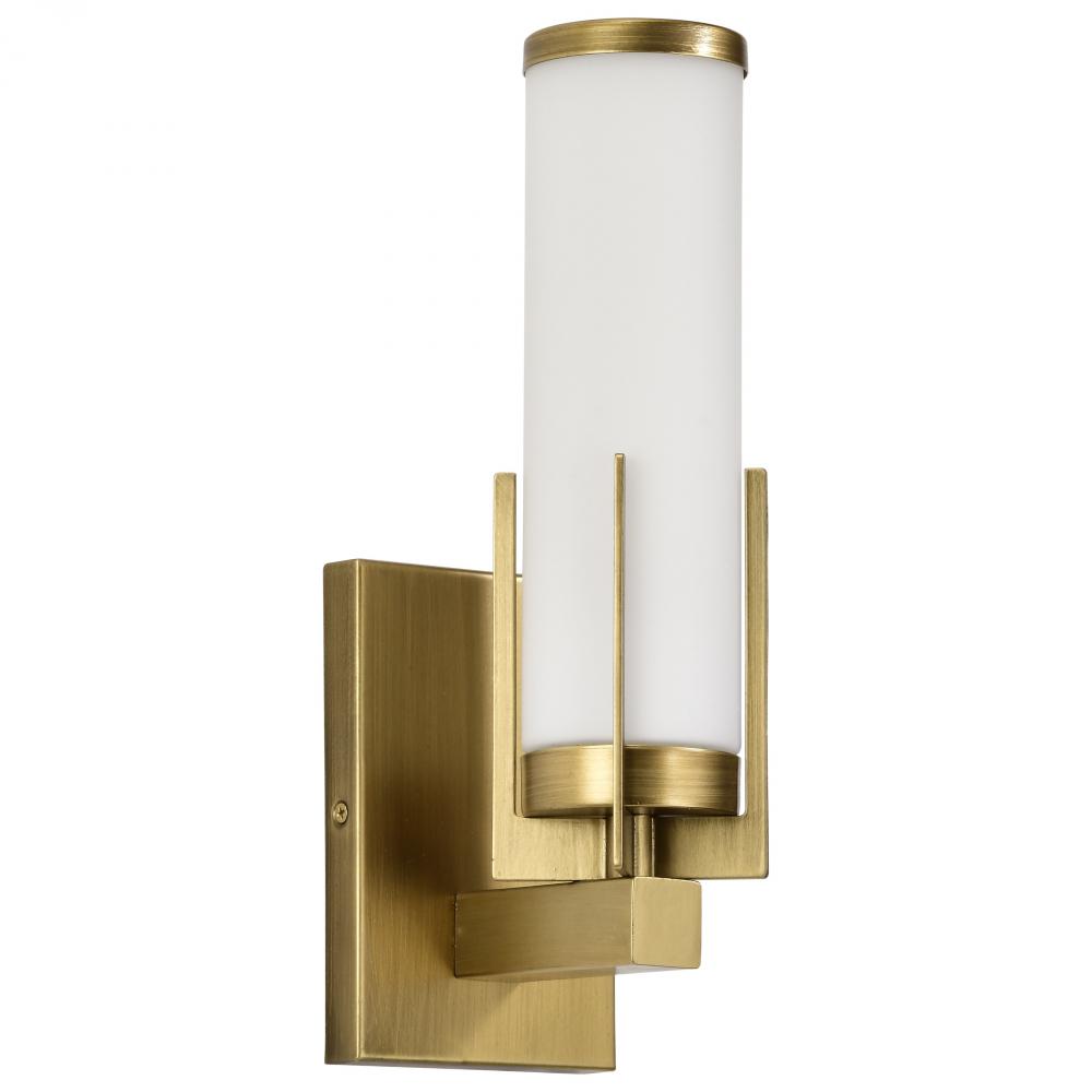 Roselle; 1 Light Vanity; Natural Brass with White Glass