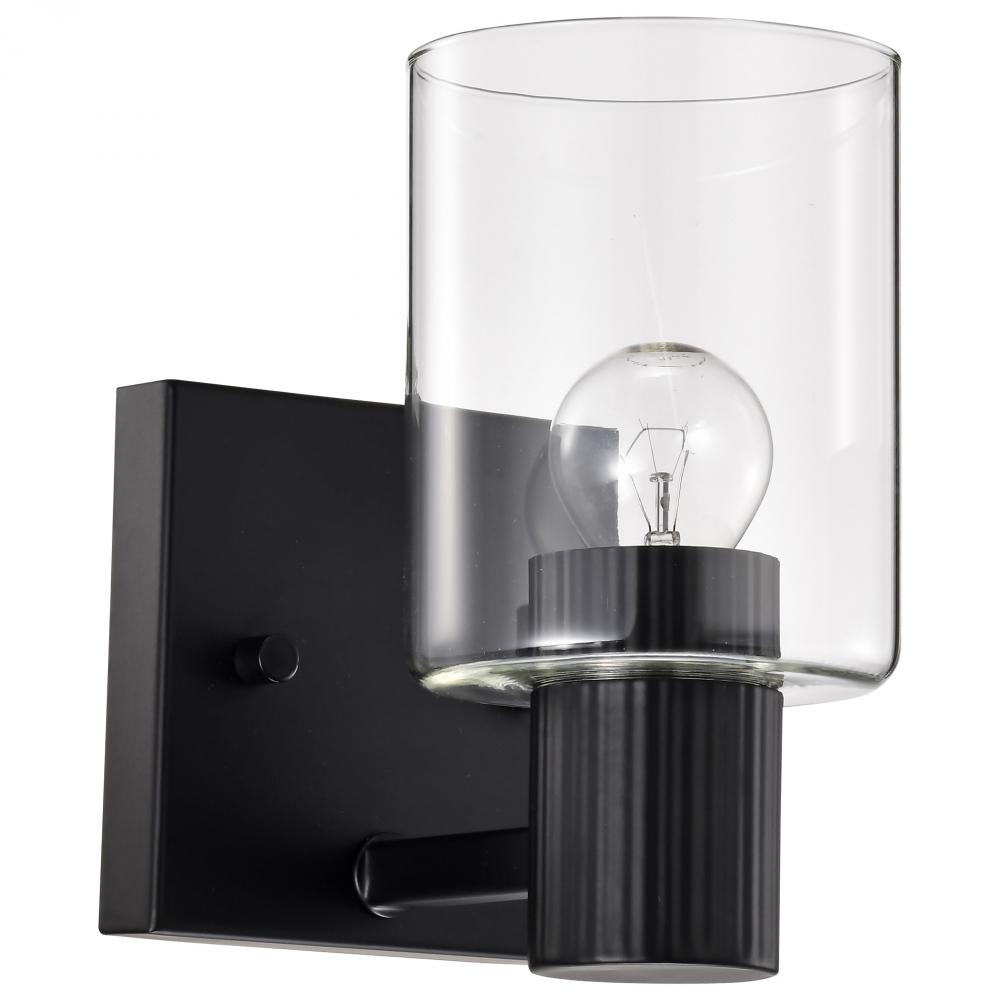 Clarksville; 1 Light Vanity; Matte Black with Clear Glass