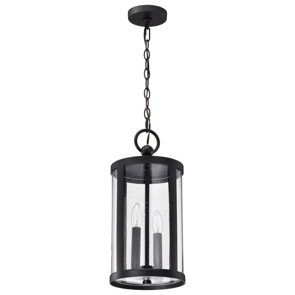 Broadstone; 2 Light Hanging Lantern; Matte Black with Clear Seeded Glass