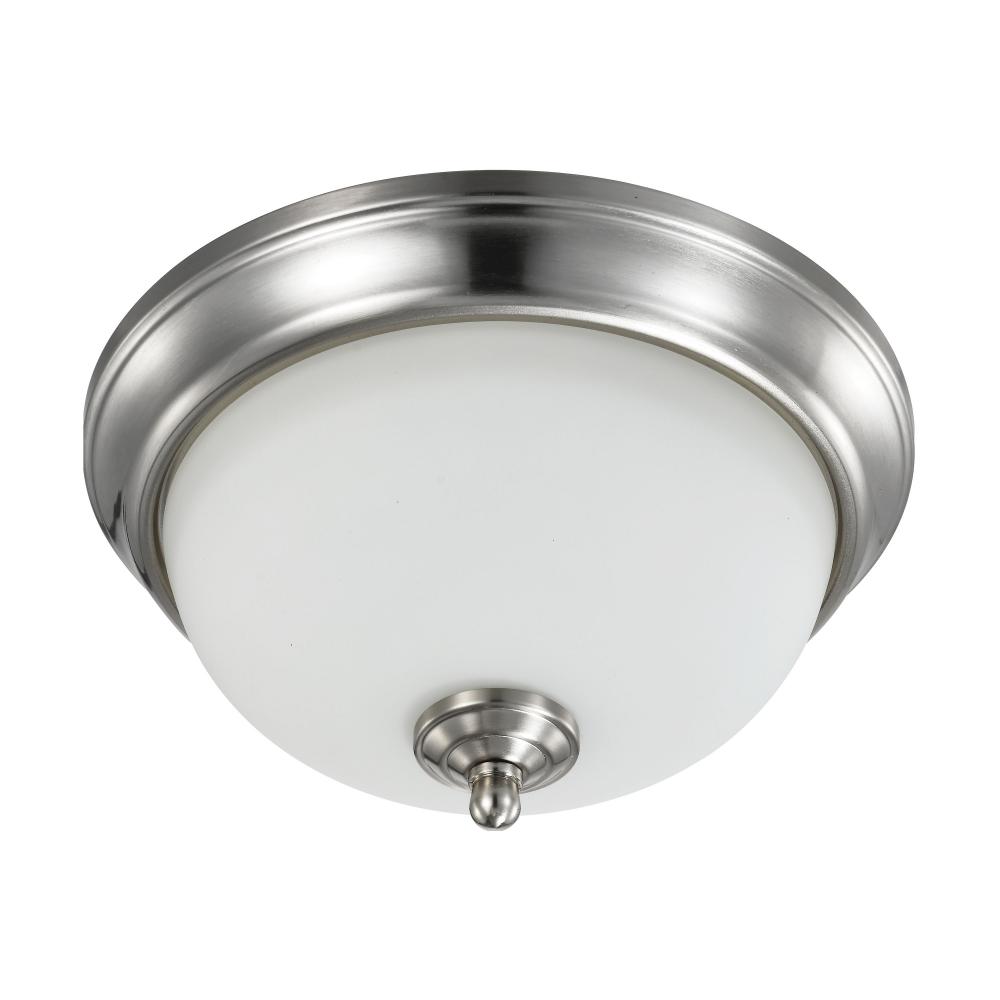 19 Watt; 11 inch; LED Flush Mount Fixture; 3000K; Dimmable; Brushed Nickel; Frosted Glass