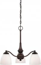 Nuvo 60/5142 - Patton - 3 Light Chandelier (Arms Down) with Frosted Glass - Prairie Bronze Finish