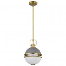 Nuvo 60/7875 - Everton 1 Light Pendant; 10 Inches; Matte Gray & Brass Finish; Etched Opal Glass
