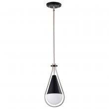 Nuvo 60/7912 - Admiral 1 Light Pendant; 6 Inches; Matte Black and Brushed Nickel Finish; White Opal Glass