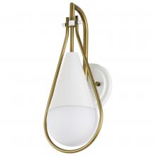 Nuvo 60/7921 - Admiral 1 Light Wall Sconce; Matte White and Natural Brass Finish; White Opal Glass