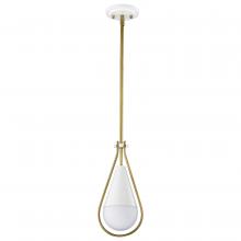 Nuvo 60/7922 - Admiral 1 Light Pendant; 6 Inches; Matte White and Natural Brass Finish; White Opal Glass