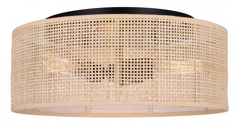 BELLAMY, 3 Lt Flush Mount, Natural Rattan Shade, 60W Type A, 15" W x 7" H, Easy Connect Inc.