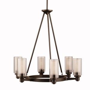 Circolo 26.5" 6 Light Round Chandelier with Clear Outer and Umber Etched Inner Cylinders Olde Br