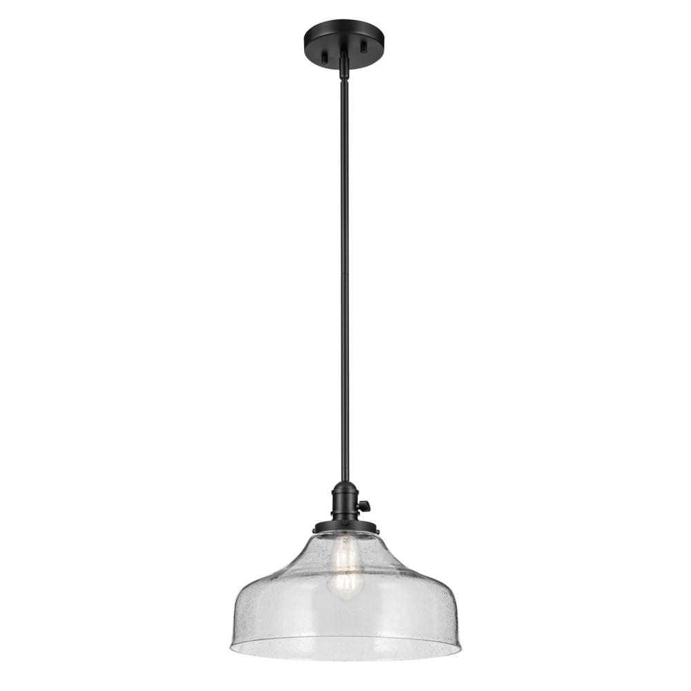 Avery 11.25" 1-Light Bell Pendant with Clear Seeded Glass in Black