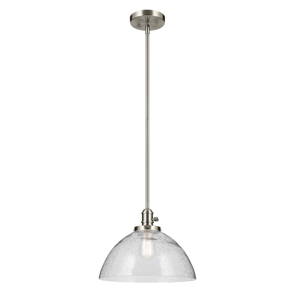 Avery 11" 1-Light Dome Pendant with Clear Seeded Glass in Nickel