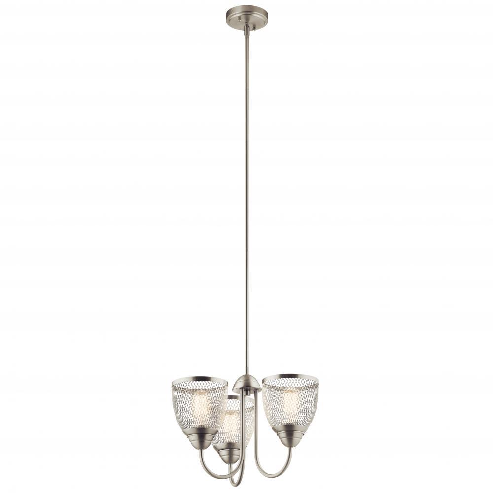 Voclain 12.5" 3 Light Convertible Chandelier/Semi Flush with Mesh Shade in Brushed Nickel