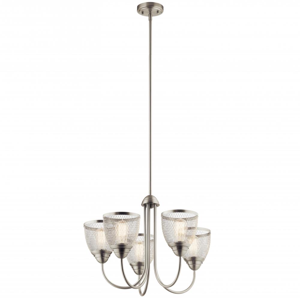 Voclain 17.5" 5 Light Chandelier with Mesh Shade in Brushed Nickel