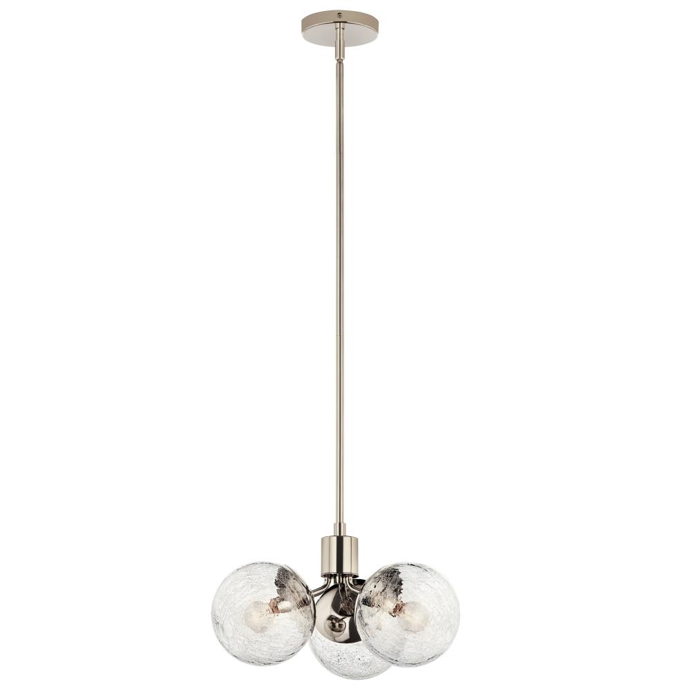 Silvarious 16.5 Inch 3 Light Convertible Pendant with Clear Crackled Glass in Polished Nickel