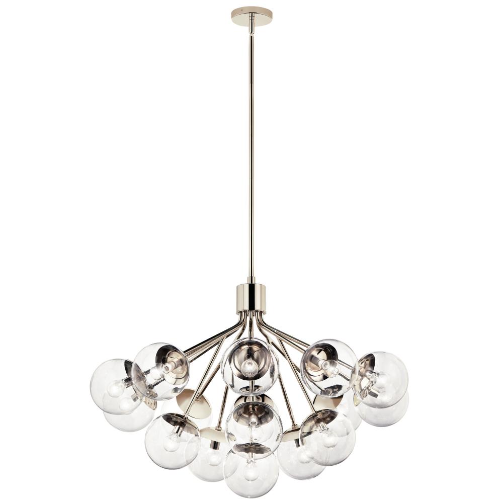 Silvarious 38 Inch 16 Light Convertible Chandelier with Clear Glass in Polished Nickel