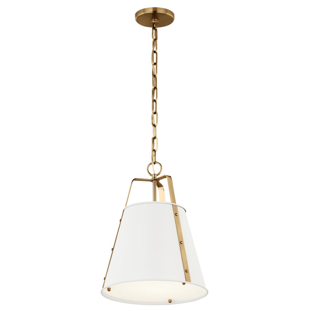 Etcher 13 Inch 1 LT Pendant with Etched Painted White Glass Diffuser in White and Champagne Bronze