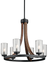 Kichler 43193AUB - Grand Bank 22.5" 6 Light Chandelier with Clear Seeded Glass in Auburn Stained Wood and Distresse
