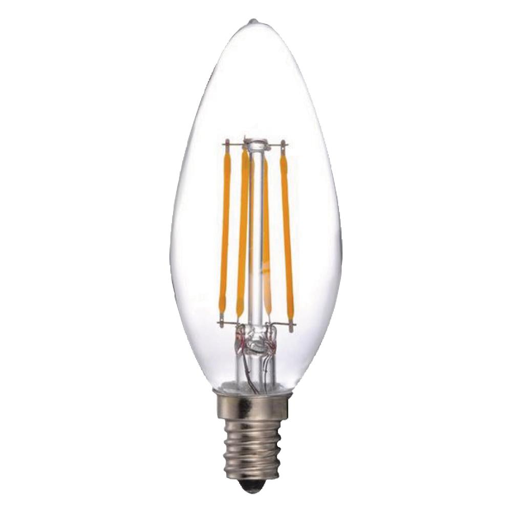 LED Filament Lamp B11 E12 Base 4.8W 120V 30K Clear Vertical Dim Standard