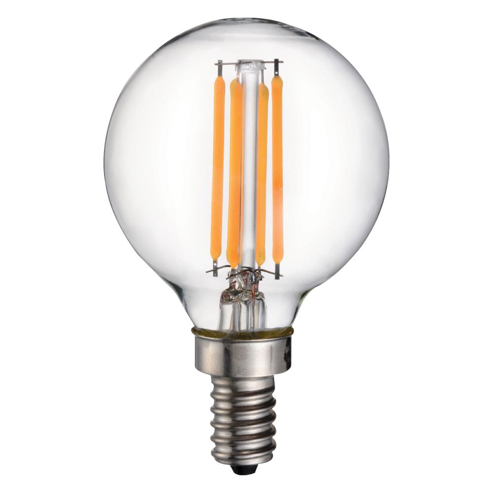 LED Filament Lamp G16.5 E12 Base 5W 120V 27K Clear Vertical Dim Standard