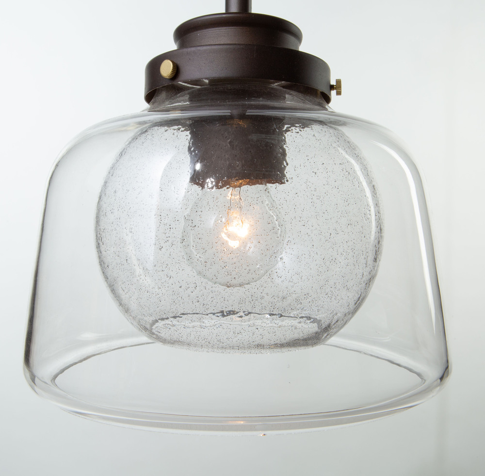 Single Clear Seeded Glass Pendant (Oil Rubbed Bronze & Brass)