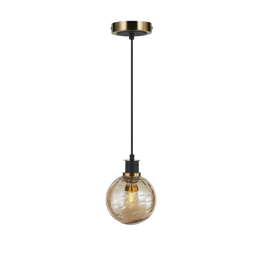 Gem Collection 1-Light Pendant with Amber Glass Black and Brushed Brass