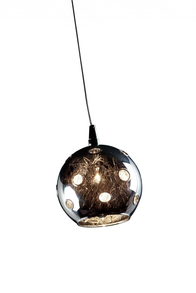 One Light Polished Chrome Metallic Plated Glass Down Pendant