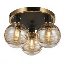 Artcraft AC11873AM - Gem Collection 3-Light Semi-Flush Mount with Amber Glass Black and Brushed Brass