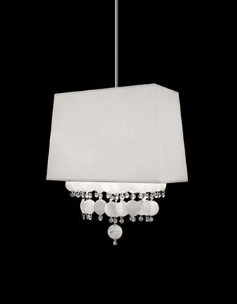 Two Lamp Pendant with Tapered Linen Shade and Shells