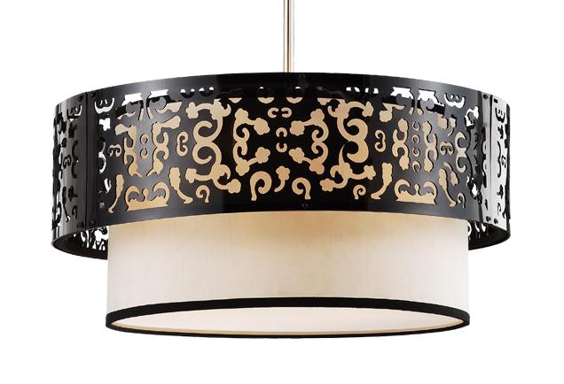 Four Lamp Pendant with Laser Cut Drum Shade