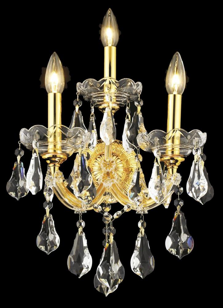 Maria Theresa 3 Light Gold Wall Sconce Clear Royal Cut Crystal