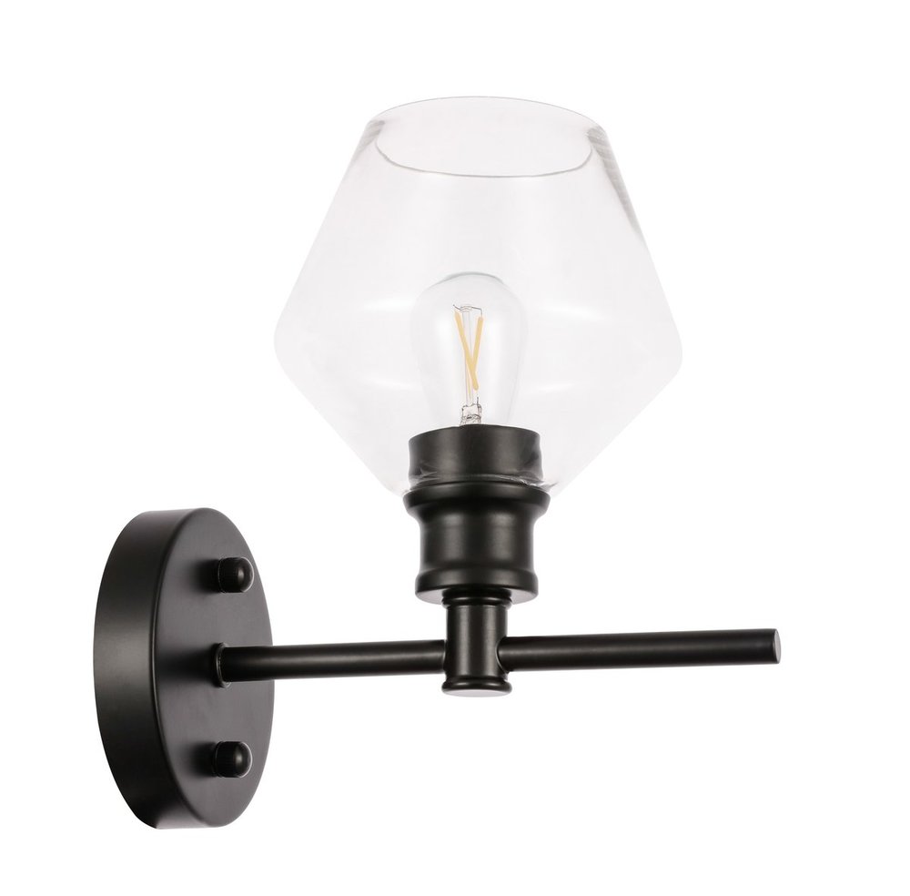 Gene 1 Light Black and Clear Glass Wall Sconce