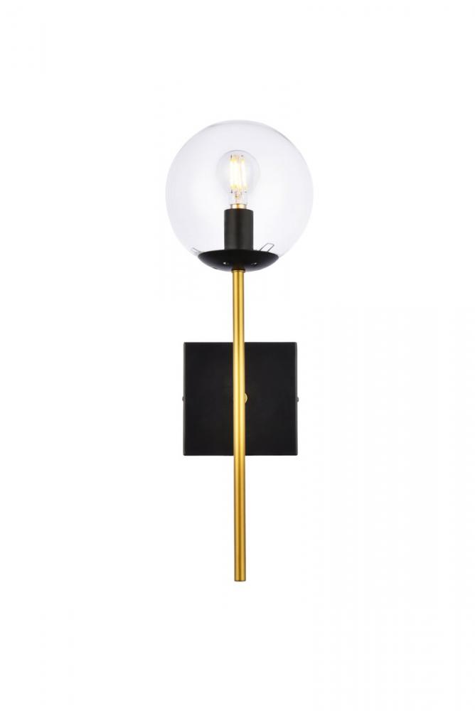 Neri 1 Light Black and Brass and Clear Glass Wall Sconce