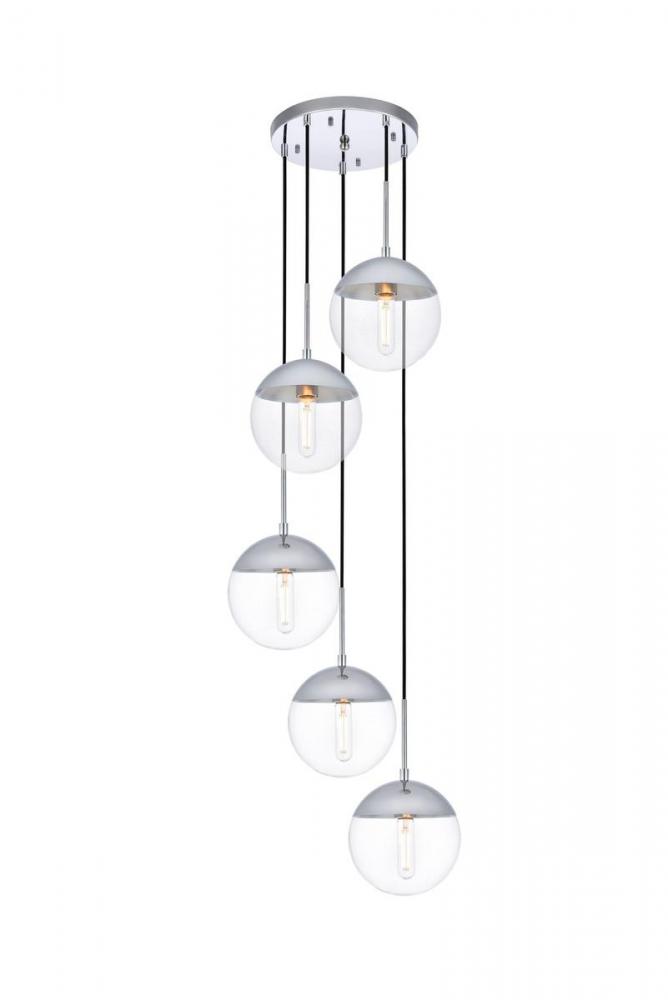Eclipse 5 Lights Chrome Pendant with Clear Glass