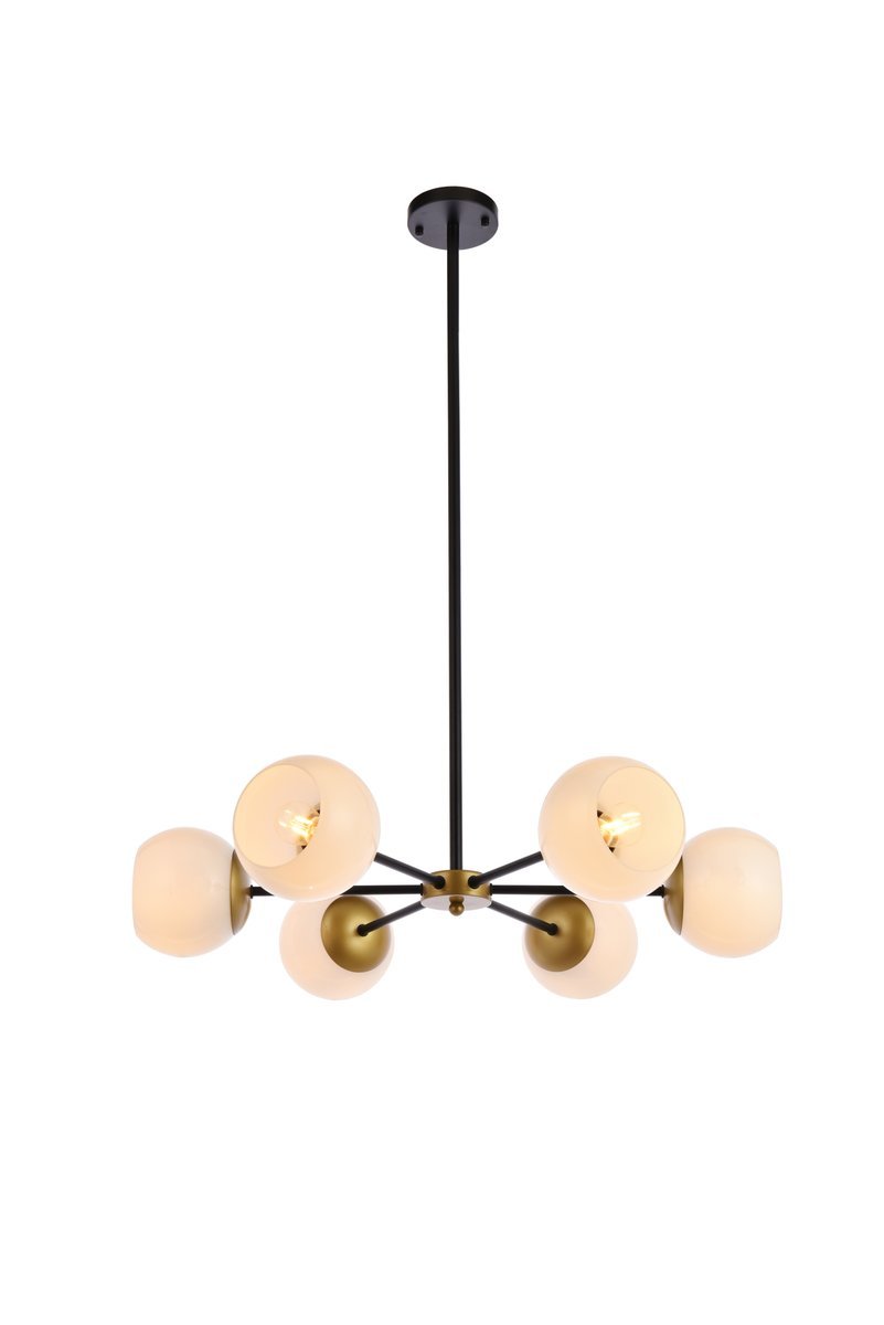 Briggs 30 Inch Pendant in Black and Brass with White Shade