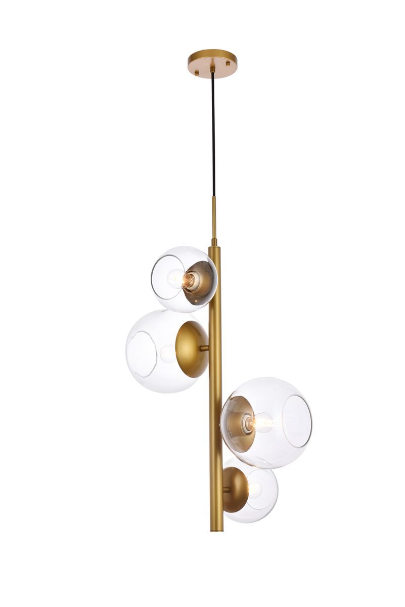 Wells 18 Inch Pendant in Brass with Clear Shade