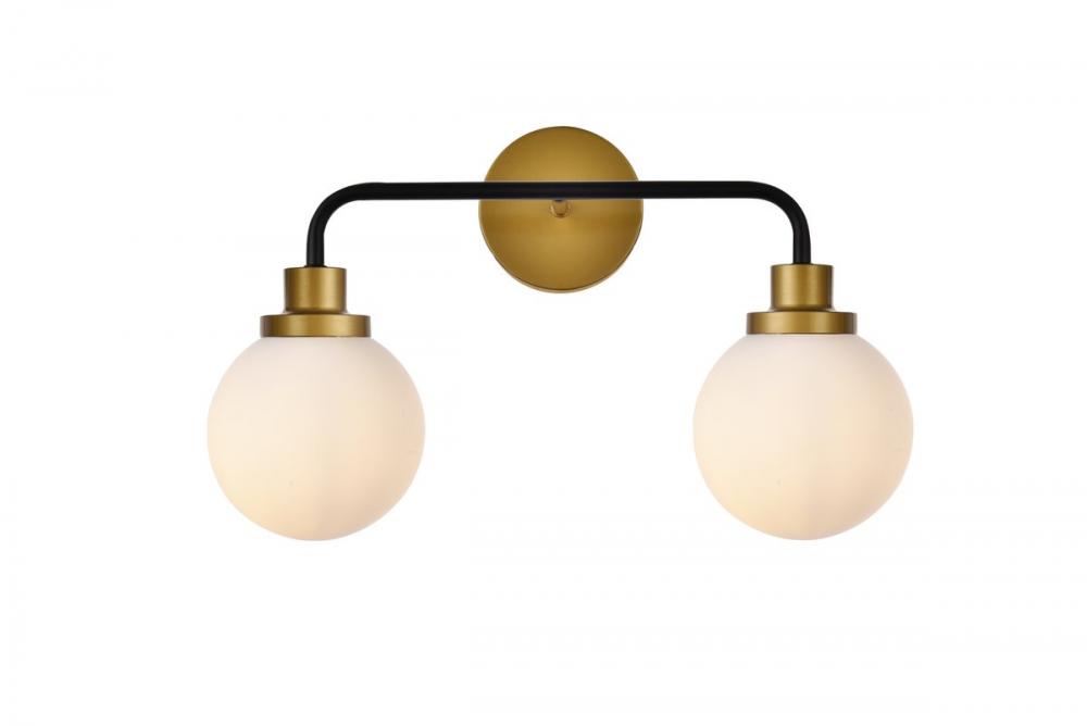 Hanson 2 Lights Bath Sconce in Black with Brass with Frosted Shade
