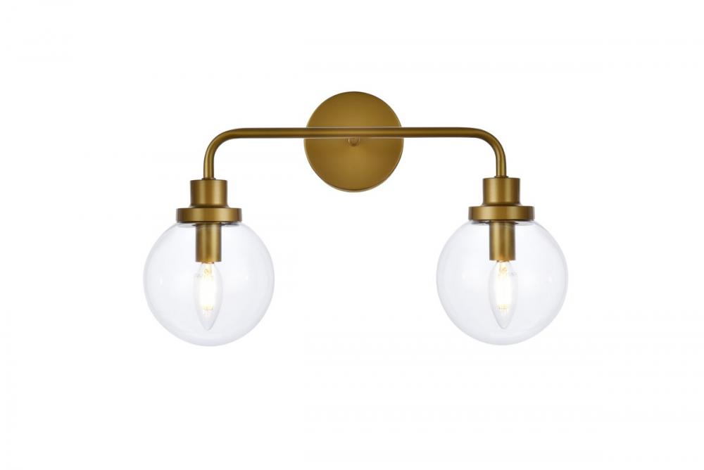 Hanson 2 Lights Bath Sconce in Brass with Clear Shade