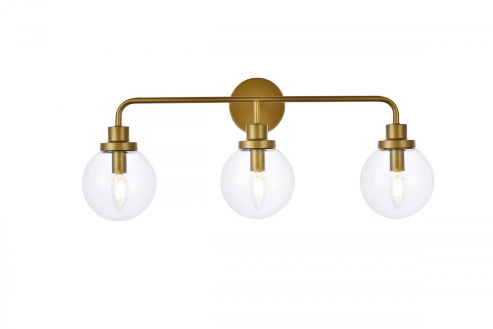 Hanson 3 Lights Bath Sconce in Brass with Clear Shade
