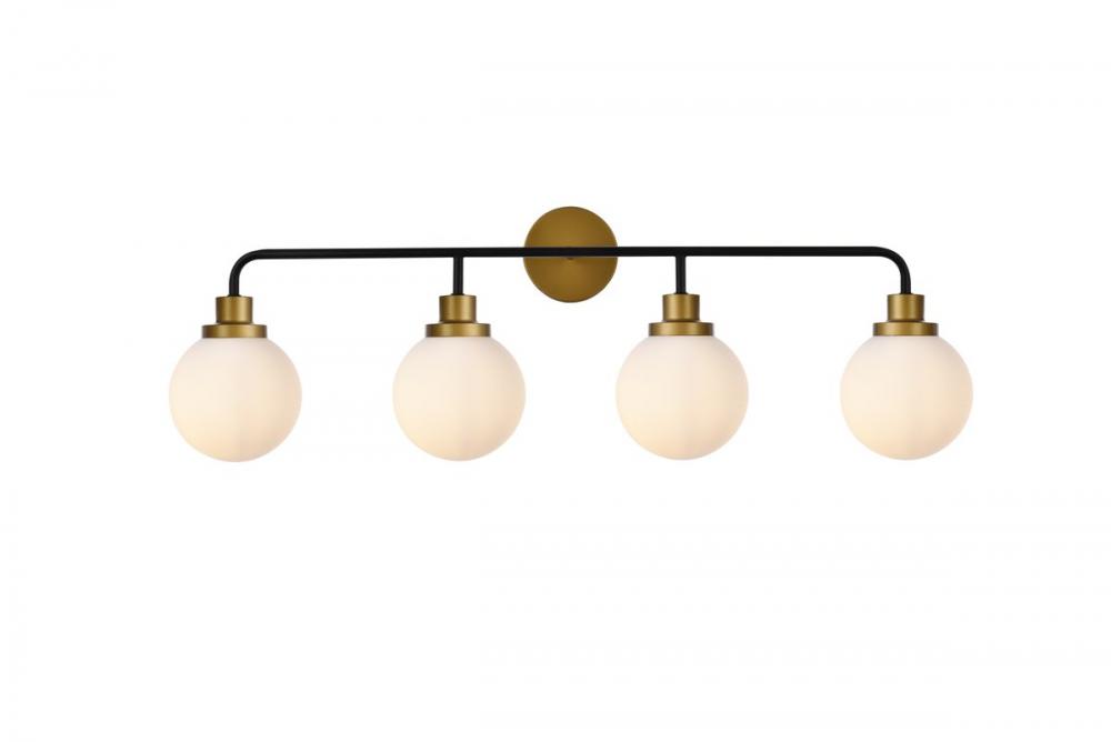 Hanson 4 Lights Bath Sconce in Black with Brass with Frosted Shade