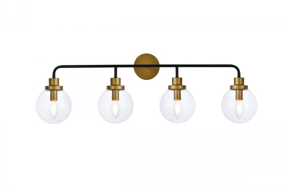 Hanson 4 Lights Bath Sconce in Black with Brass with Clear Shade