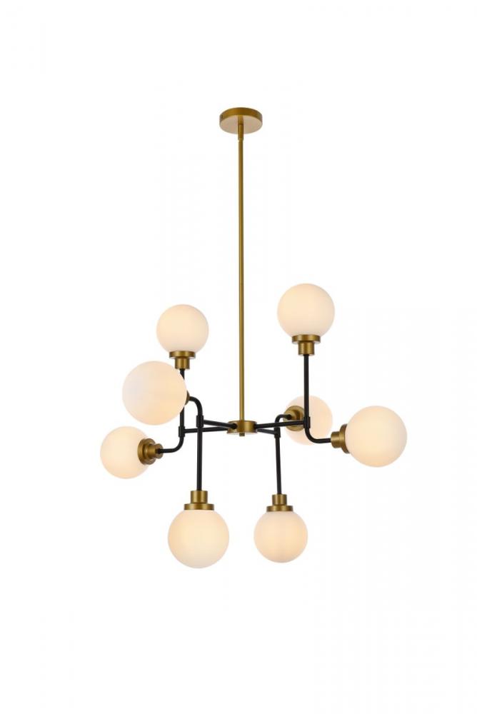 Hanson 8 Lights Pendant in Black with Brass with Frosted Shade