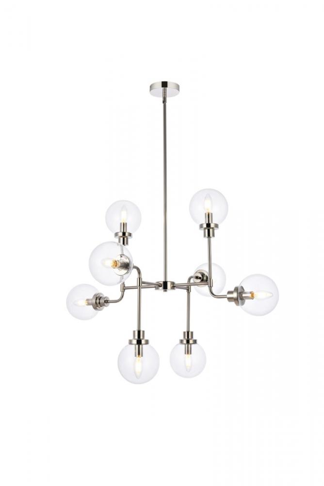 Hanson 8 Lights Pendant in Polished Nickel with Clear Shade