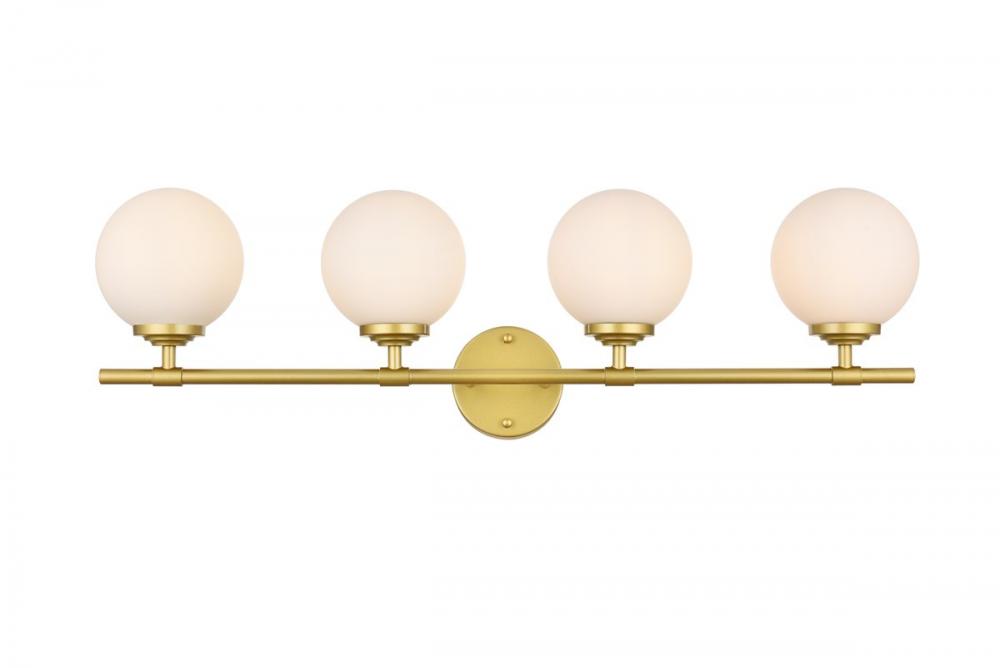 Ansley 4 Light Brass and Frosted White Bath Sconce