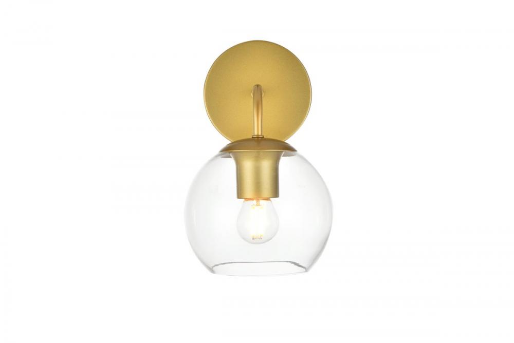 Genesis 1 Light Brass and Clear Bath Sconce