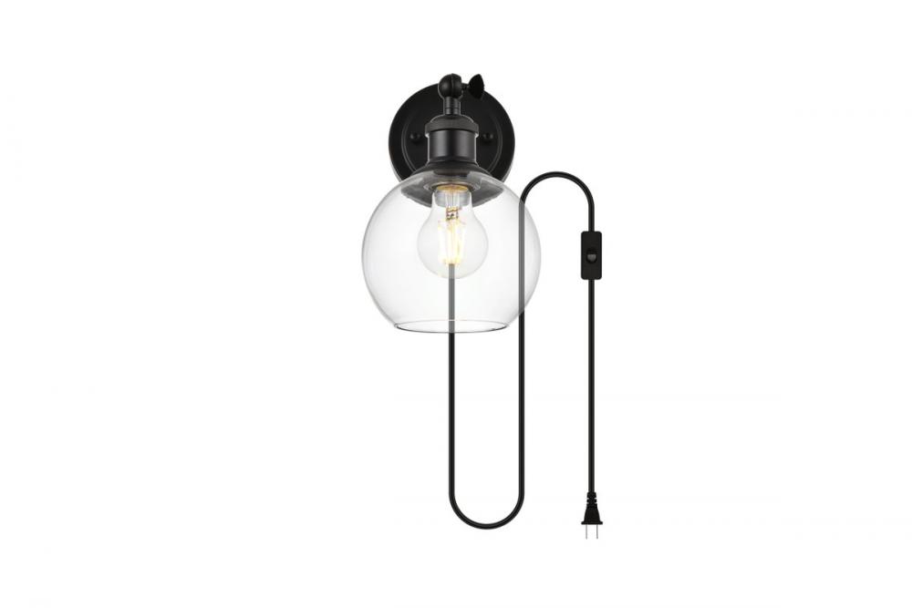 Wesson 1 Light Black and Clear Plug in Wall Sconce